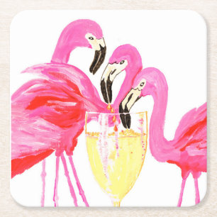 Flamingo i vit Vin Underlägg Papper Kvadrat