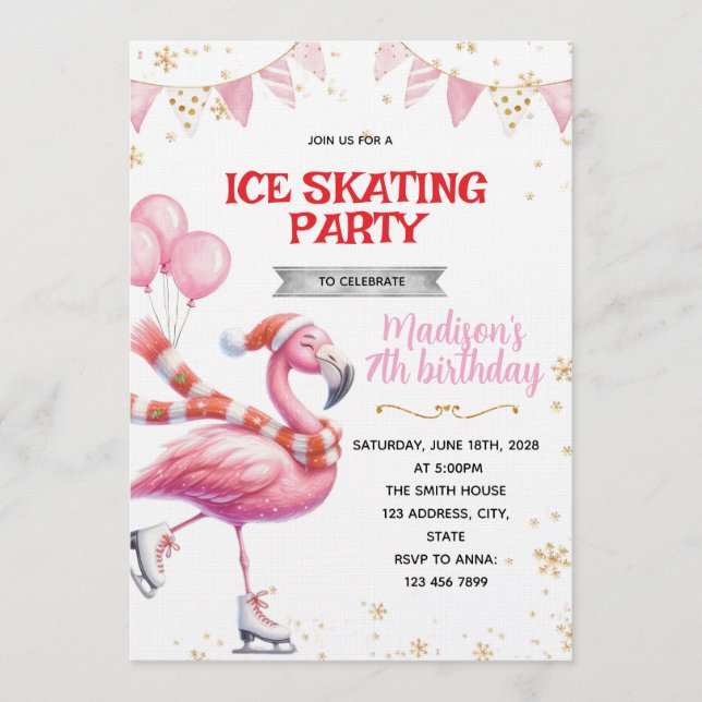 Flamingo Ice Skating invitation Inbjudningar (Framsida)