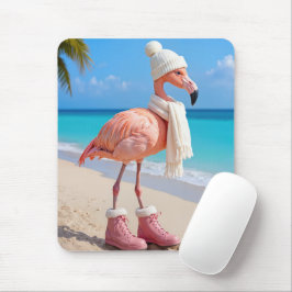 Flamingo iförd vinterscarf och stövlar musmatta