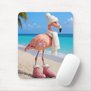 Flamingo iförd vinterscarf och stövlar musmatta
