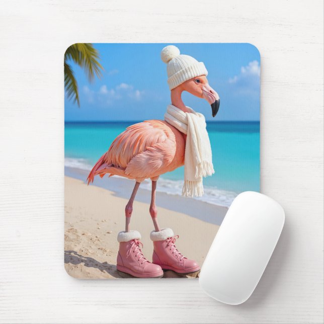Flamingo iförd vinterscarf och stövlar musmatta (Med mus)