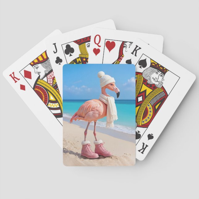 Flamingo iförd vintersjal och hatt casinokort (Baksidan)