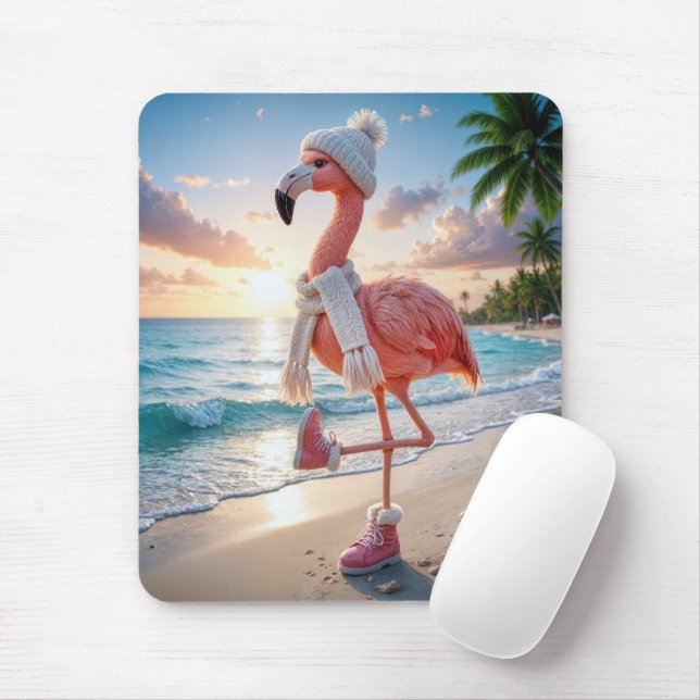 Flamingo iförd vinterstövlar och halsduk musmatta (Med mus)