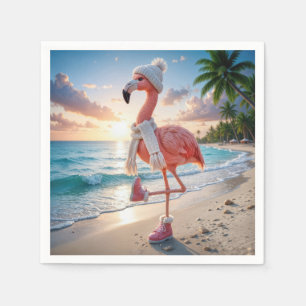 Flamingo iförd vinterstövlar och halsduk pappersservett