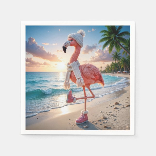 Flamingo iförd vinterstövlar och halsduk pappersservett (Framsidan)