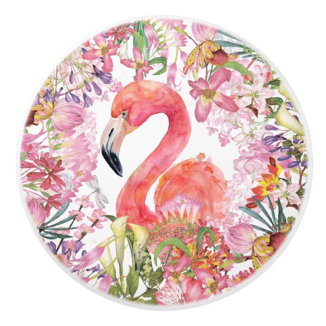 Flamingo in Flower Jungle - Summer Mönster Knopp (Framsidan)