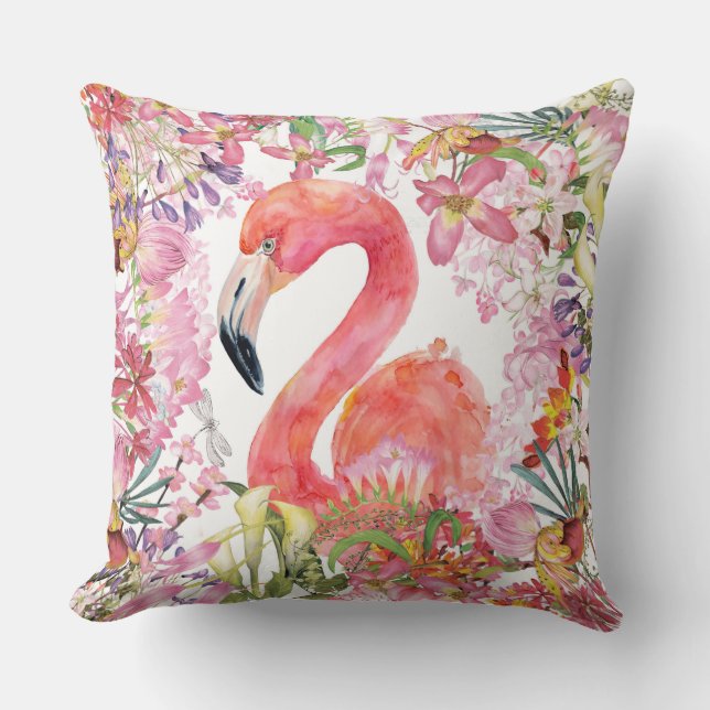 Flamingo in Flower Jungle - Summer Mönster Kudde (Framsida)