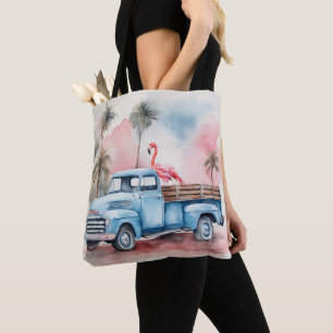 Flamingo in Retro Blue Lastbil Tygkasse