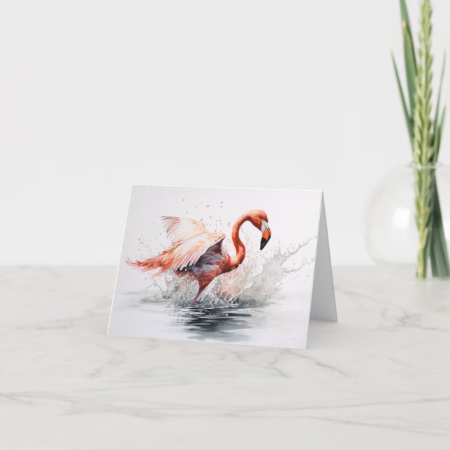 Flamingo in Vatten Stänk Note Card Kort (Framsida)