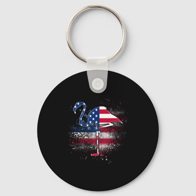 Flamingo Independence Patriotic US Flagga Nyckelring (Framsida)