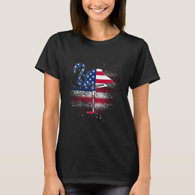 Flamingo Independence Patriotic US Flagga T Shirt (Framsida)