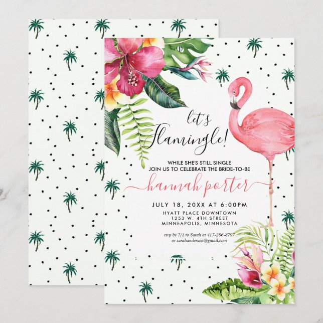 Flamingo-inspirerad möhippa inbjudningar (Fram/baksida)