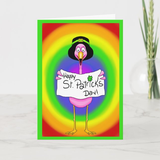 Flamingo Irish St. Patrick's Day Card Rainbow Kort (Framsida)