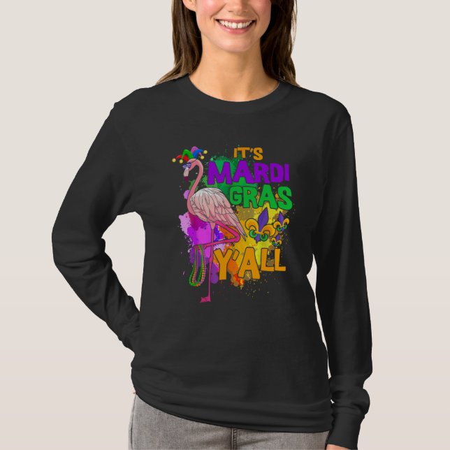 Flamingo Its Mardi Gras Yall Carnival Jester Hat W T Shirt (Framsida)