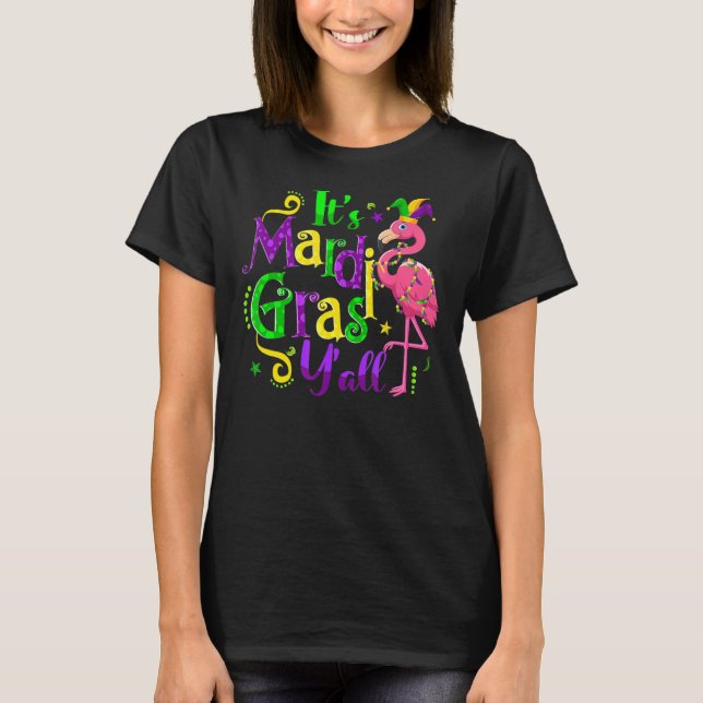 Flamingo It's Mardi Gras Y'all Jester Hat Mask Bea T Shirt (Framsida)