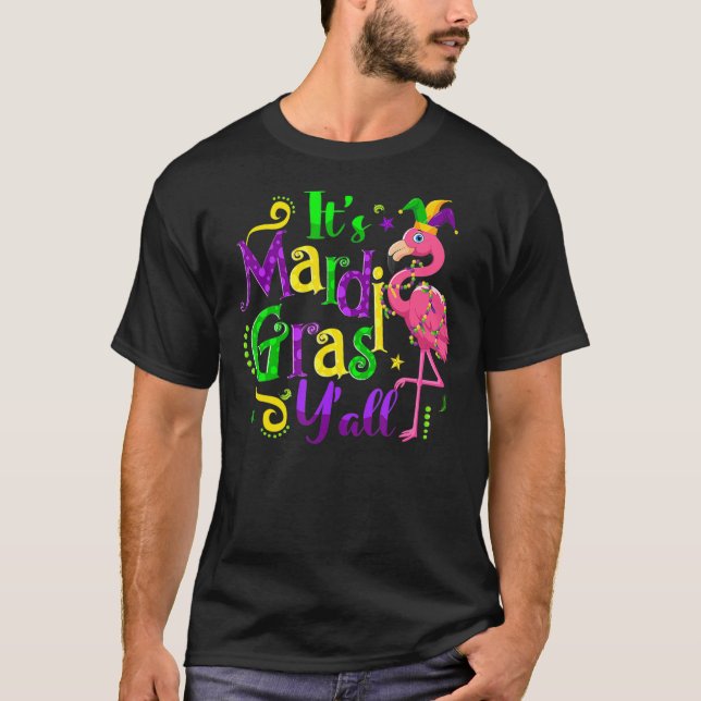 Flamingo It's Mardi Gras Y'all Jester Hat Mask Bea T Shirt (Framsida)