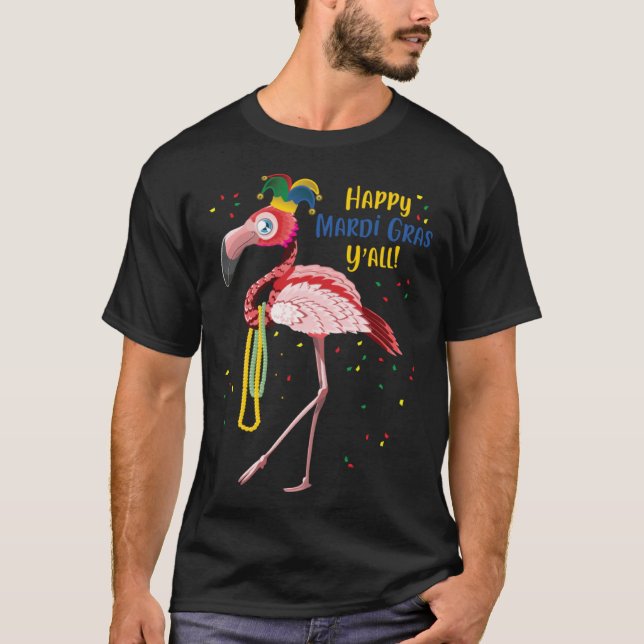Flamingo Jester Hat Mardi Gras Fat Tuesday T Shirt (Framsida)