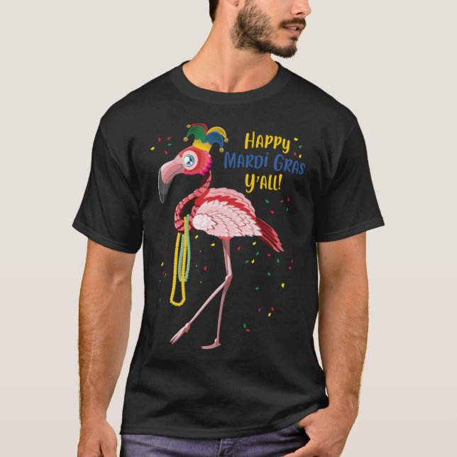 Flamingo Jester Hat Mardi Gras Tjock tisdag T Shirt (Framsida)