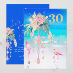 Flamingo Jewel Beach Blommigt 30års födelsedag Inbjudningar