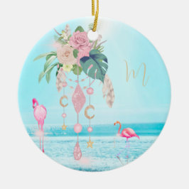 Flamingo Jewel Beach Blommigt Söt Julgransprydnad Keramik