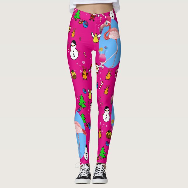 Flamingo Jul Funny Doodles Festive Roligt Leggings (Framsida)