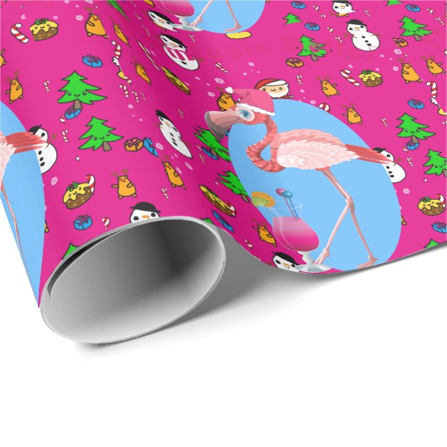Flamingo Jul Funny Doodles Festive Roligt Presentpapper (Rullad Hörn)