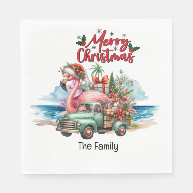 Flamingo-jul i juli på stranden pappersservett (Framsidan)