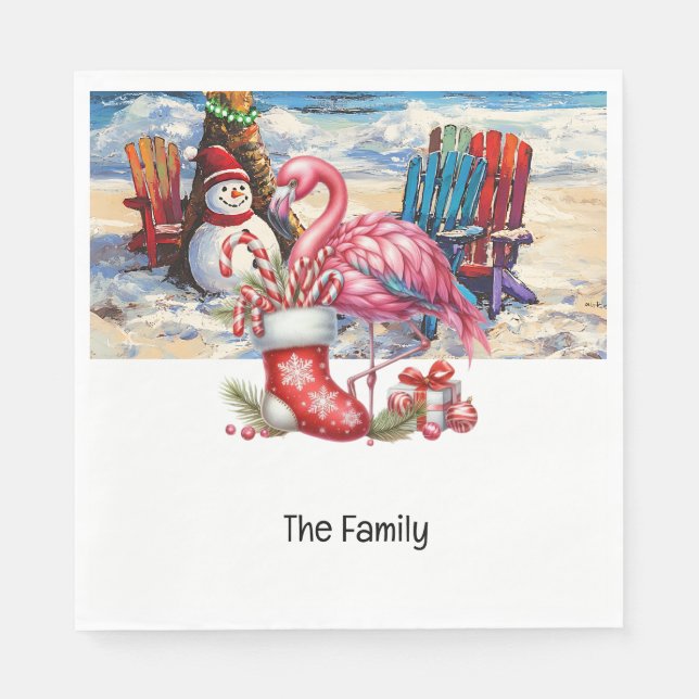 Flamingo-jul i juli på stranden pappersservett (Framsidan)