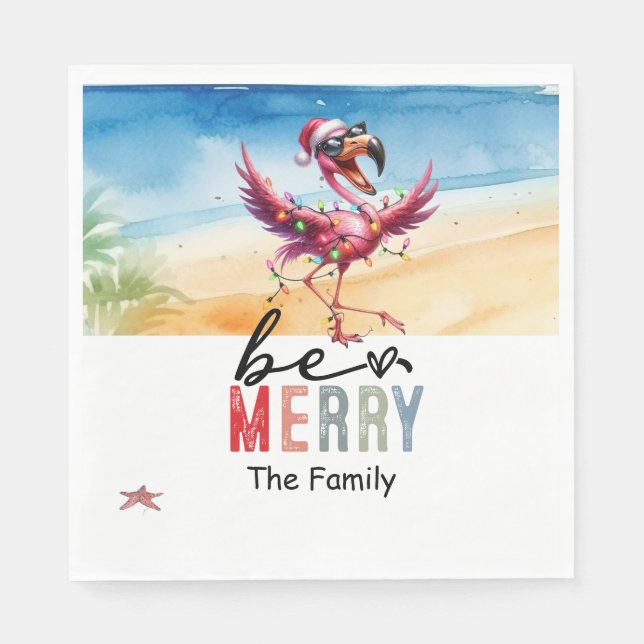Flamingo-jul i juli på stranden pappersservett (Framsidan)