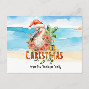 Flamingo Jul i juli, vattenfärg Helg Vykort