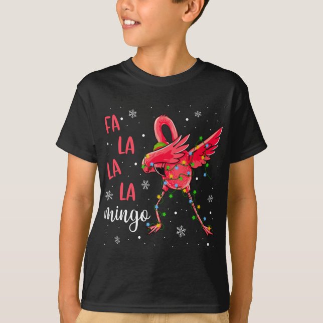 Flamingo jul Ljus Funny Julafton Santa Hat Ani T Shirt (Framsida)