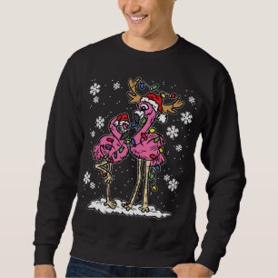 Flamingo jul Ljus Santa Hat Pajama Cute Re Lång Ärmad Tröja