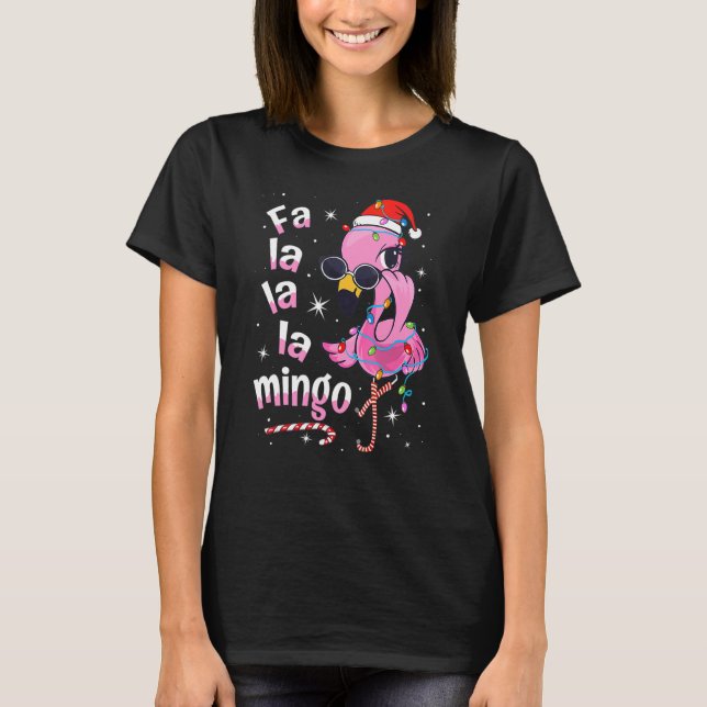 Flamingo jul Ljus Santa Hat Sunglasses Gir T Shirt (Framsida)