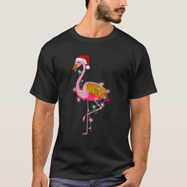Flamingo jul Ljus T-Shirt med Santa Hat (Framsida)
