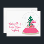 Flamingo jul Snowglobe Beach-jul Vykort<br><div class="desc">Flamingo Beach-julen Snowglobe-anpassningsbarna Vintern Julhälsningar vykort. Skicka en varm,  ljus julönskan till dina vänner nära och långt i julhelgen. Med textmallen anpassningsbar kan du anpassa den här roligten flamingo snowglobe julkort hur du vill! Perfekt för flamingo älskare,  Floridians,  och alla som kärlek en kustjul!</div>