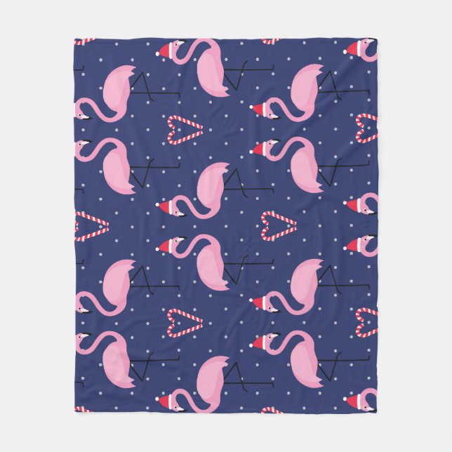 Flamingo Julafton Hat Candy Mönster Fleecefilt (Framsidan)