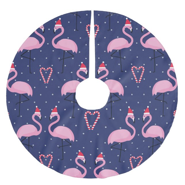 Flamingo Julafton Hat Candy Mönster Julgransmatta Borstad Polyester (Framsidan)