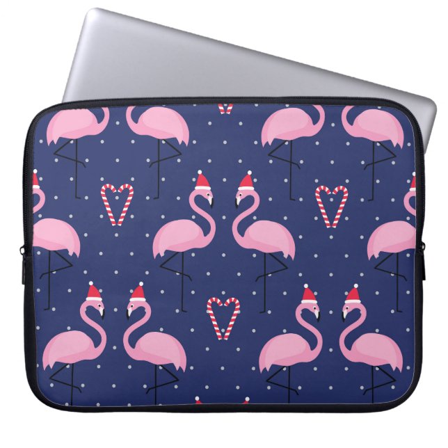 Flamingo Julafton Hat Candy Mönster Laptop Fodral (Framsidan)