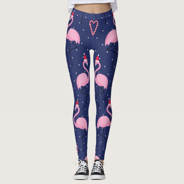 Flamingo Julafton Hat Candy Mönster Leggings (Framsida)