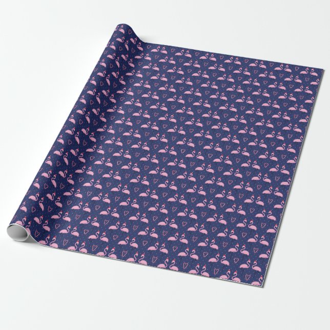 Flamingo Julafton Hat Candy Mönster Presentpapper (Utrullad)