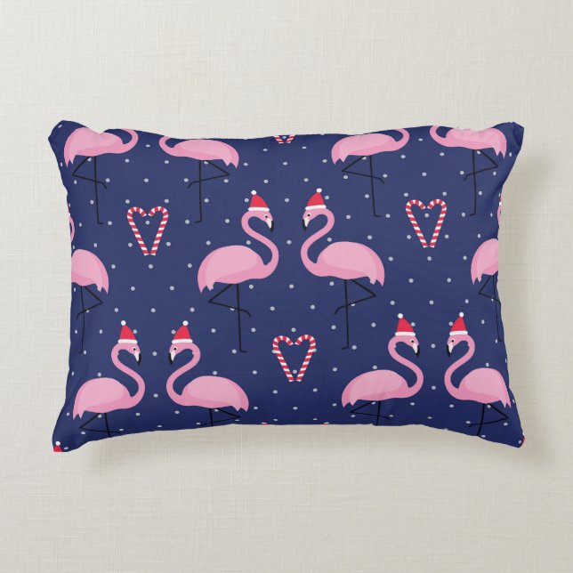 Flamingo Julafton Hat Candy Mönster Prydnadskudde (Framsidan)