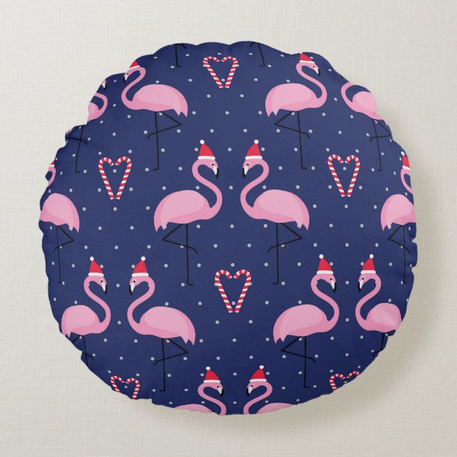 Flamingo Julafton Hat Candy Mönster Rund Kudde (Framsidan)