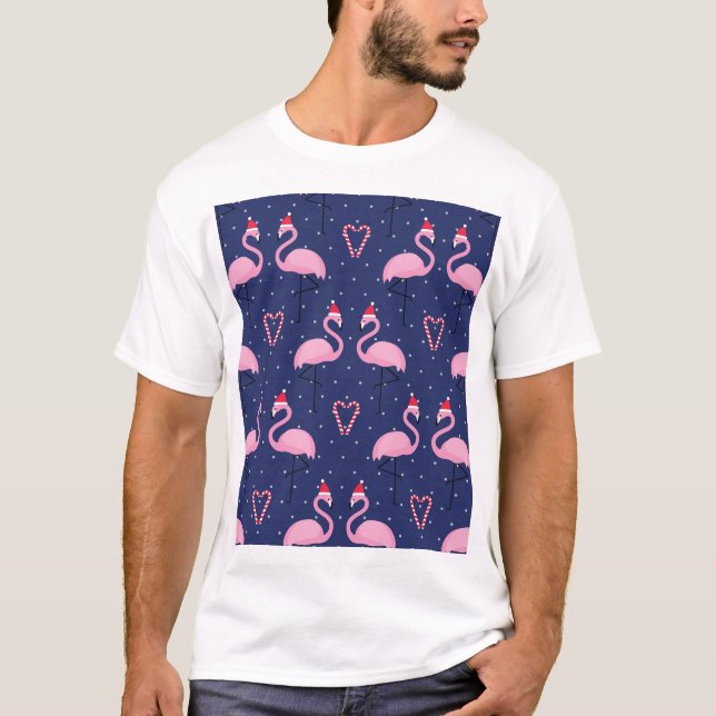 Flamingo Julafton Hat Candy Mönster T Shirt (Framsida)