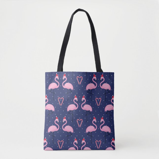 Flamingo Julafton Hat Candy Mönster Tygkasse (Framsida)