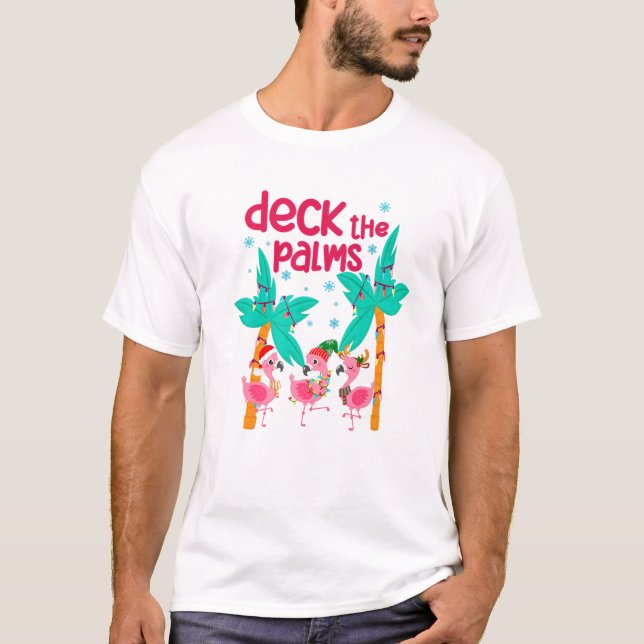 Flamingo Julbeach Hawaii Tropical Deck The T Shirt (Framsida)