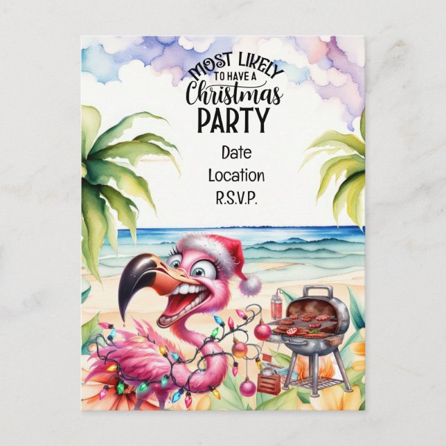 Flamingo-julen i juli Party Helg Vykort (Framsida)