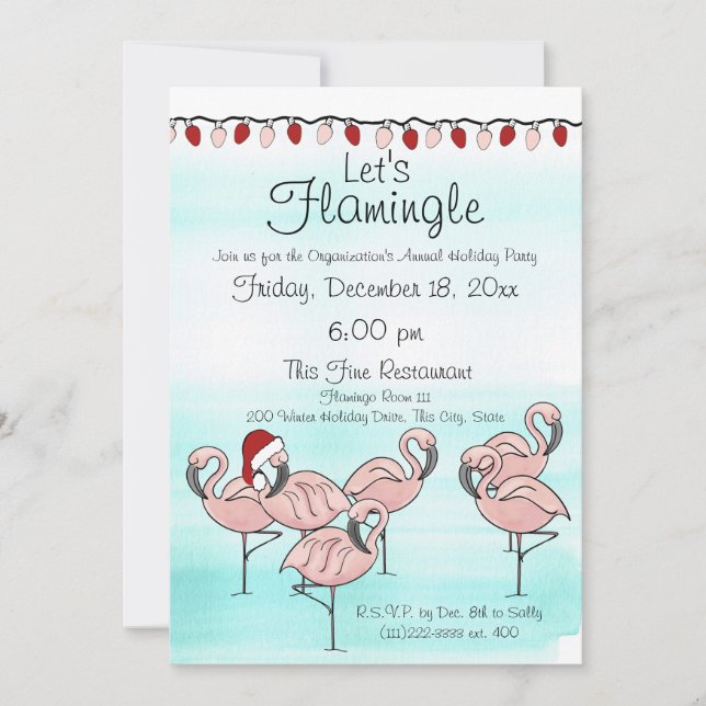 Flamingo-Julfest Inbjudningar (Framsida)