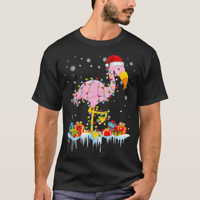 Flamingo Julgran Ljus Julafton Ornament T Shirt (Framsida)