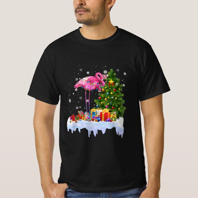 Flamingo Julgran Ljus T Shirt (Framsida)