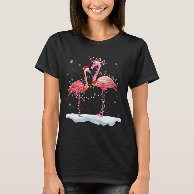 Flamingo Julgran Santa Hat Julafton Light T Shirt (Framsida)